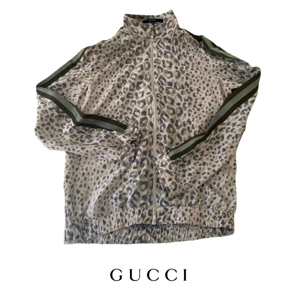 Authentic Vintage Gucci Leopard Silk Bomber Jacket with Elastic Cuffs IT 40